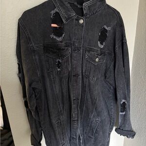 Distressed Black Denim Jacket
